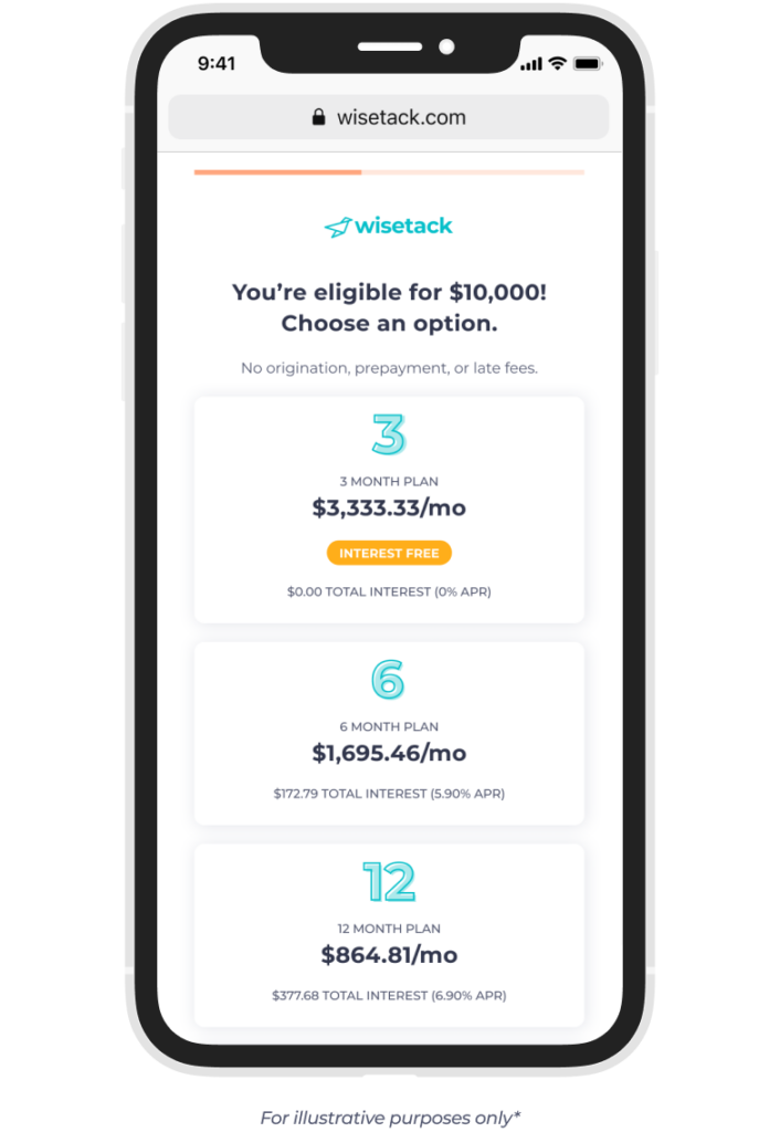Pipe Patrol AZ plumbing financing options displayed on Wisetack mobile app

